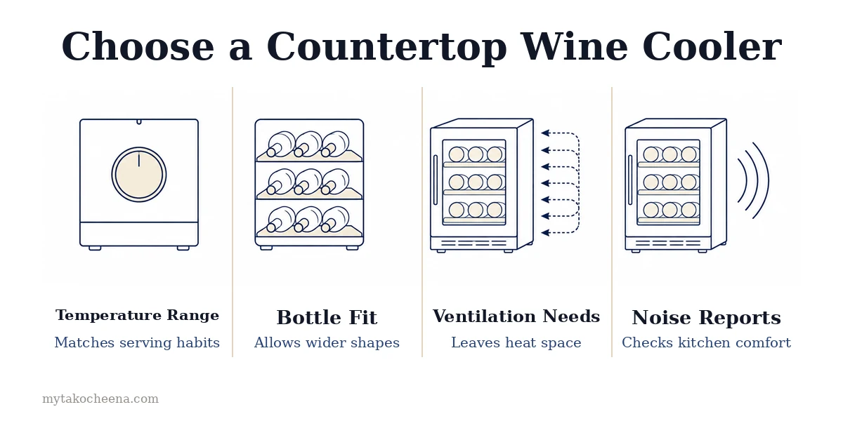 Countertop Wine Coolers: What to Know Before Buying: Temperature Range, Bottle Fit, Ventilation Needs, Noise Reports.