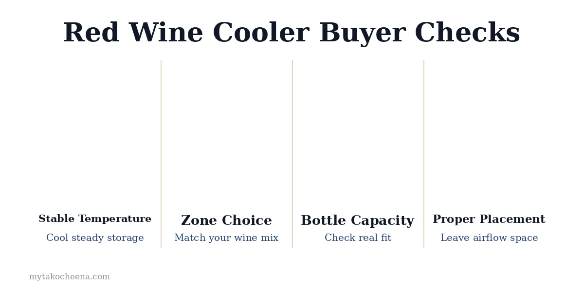 How to Store Red Wine in a Wine Cooler: Stable Temperature, Zone Type, Size and Fit, Bottle Protection.