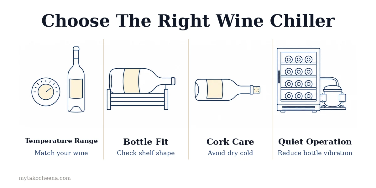 Wine Cooler vs Mini Fridge for Wine Storage: Temperature Range, Bottle Fit, Cork Care, Quiet Operation.