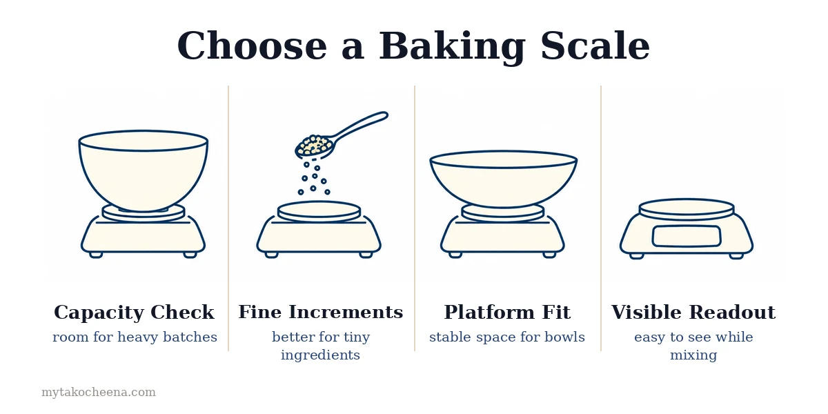 How to Choose a Kitchen Scale for Baking: Capacity Check, Fine Increments, Platform Fit, Visible Readout.