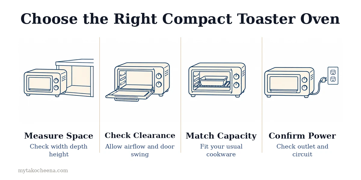 How to Choose a Toaster Oven for Small Spaces: Measure Space, Check Clearance, Match Capacity, Confirm Power.