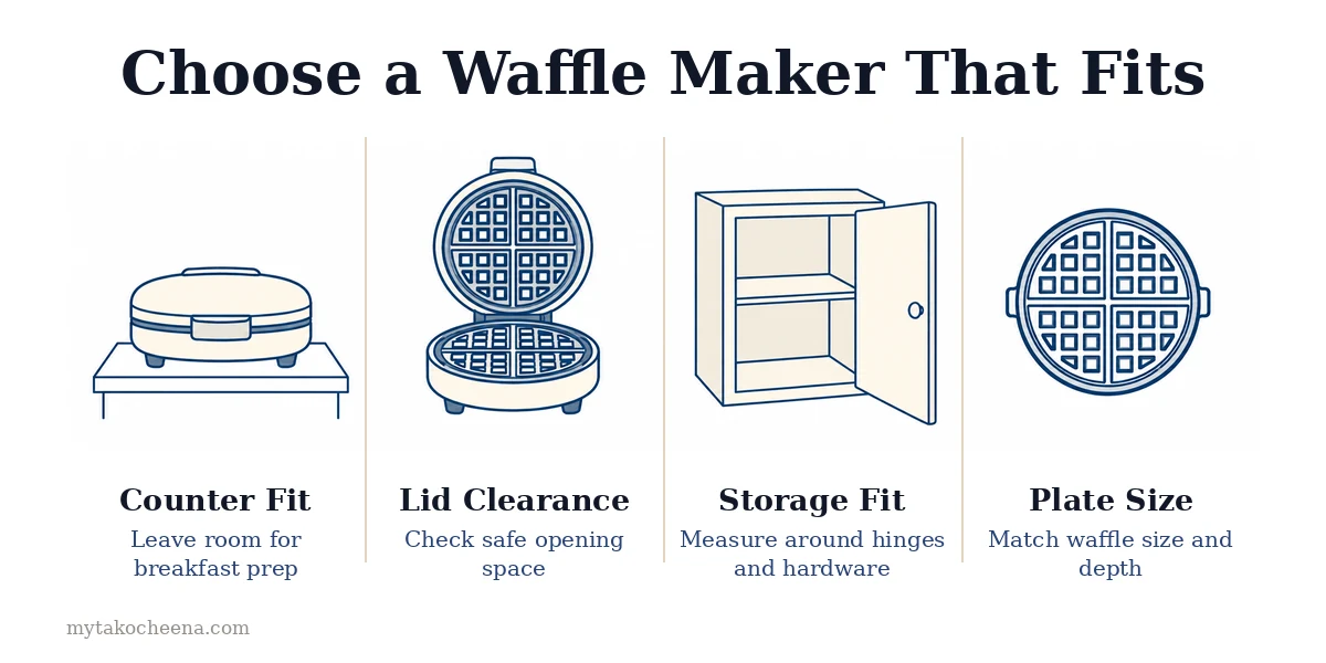 How to Choose a Waffle Maker That Fits: Counter Fit, Lid Clearance, Storage Fit, Plate Size.