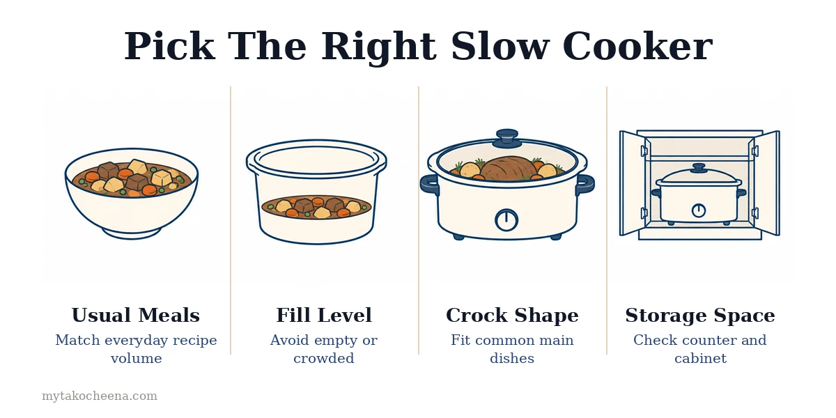 How to Pick a Slow Cooker Size and Shape: Usual Meals, Fill Level, Crock Shape, Storage Space.