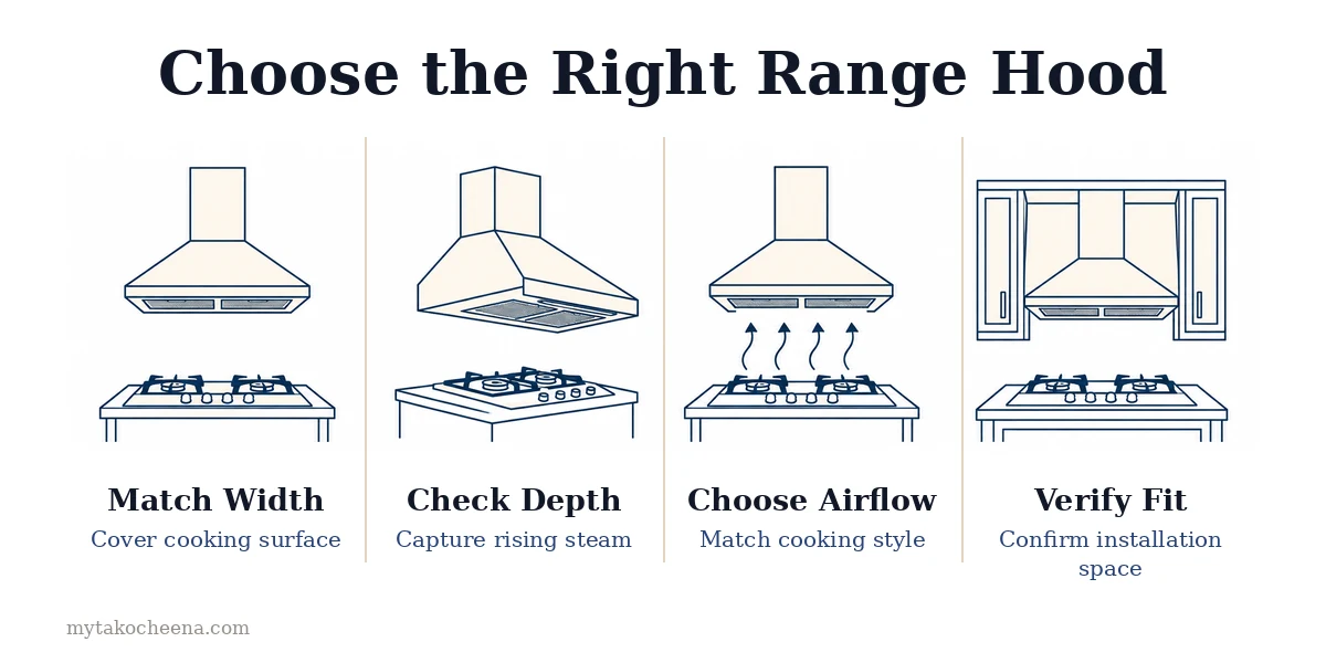How to Size a Range Hood for Your Kitchen: Match Width, Check Depth, Choose Airflow, Verify Ducting.